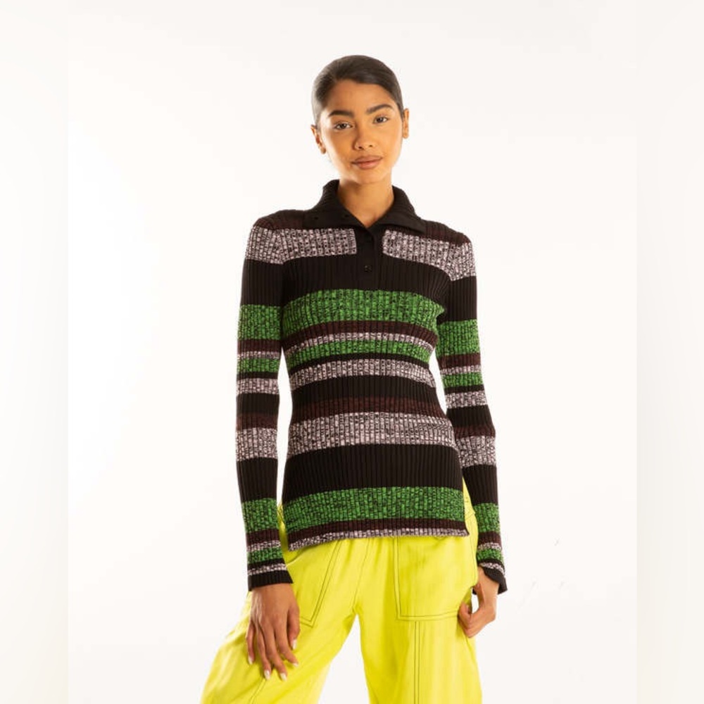 GANNI Striped Ribbed Top | Button Up Blouse